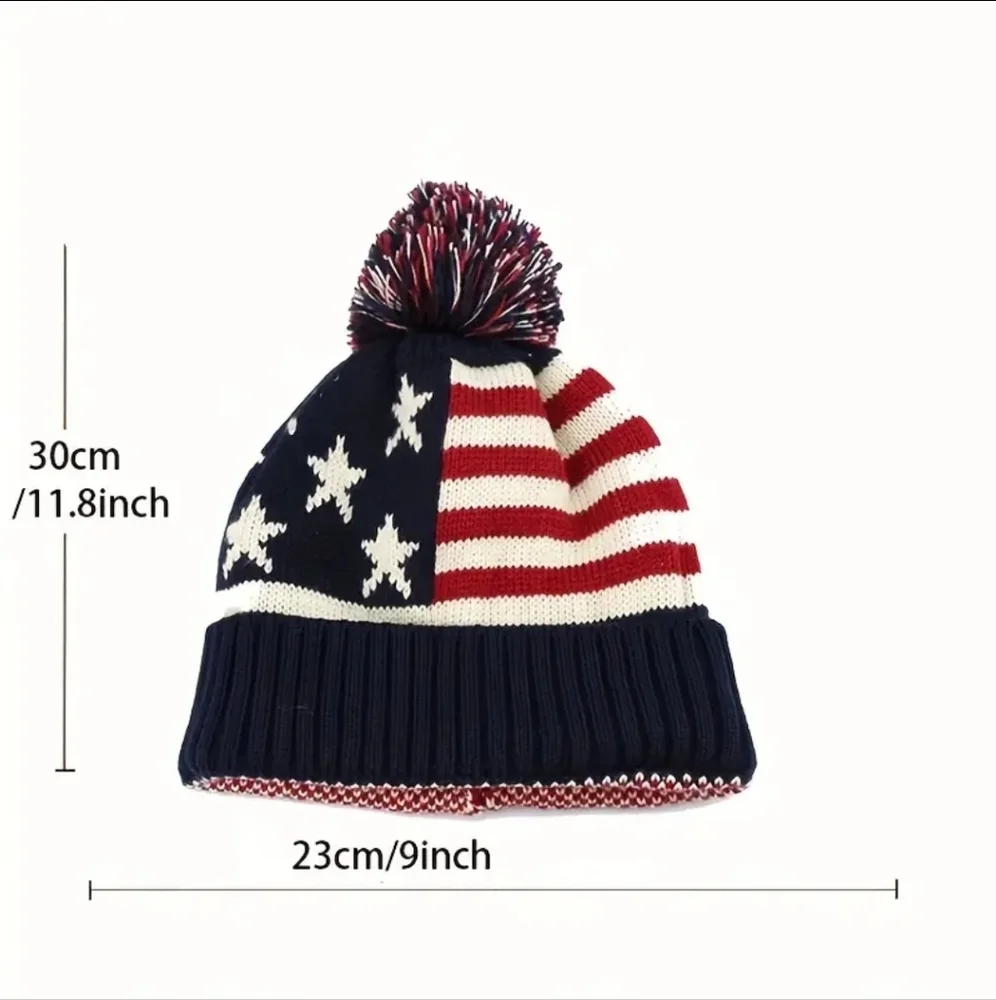 American Flag Beanie, Stretchy & Thick Warm Winter Hat, Unisex